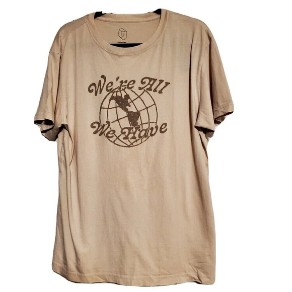 𝅺Original Use Mens Medium Tan "We're all we Have" Tshirt Slogan Fall School New - Picture 1 of 2